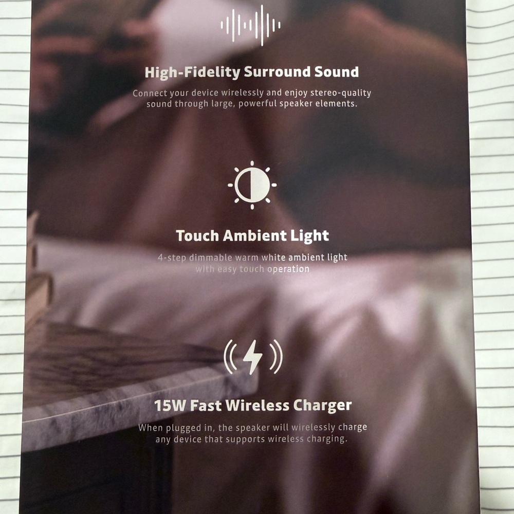 Harmonic 6-in-1 Alarm Clock Speaker with Wireless Charging & Ambient Light - Picture 6 of 8